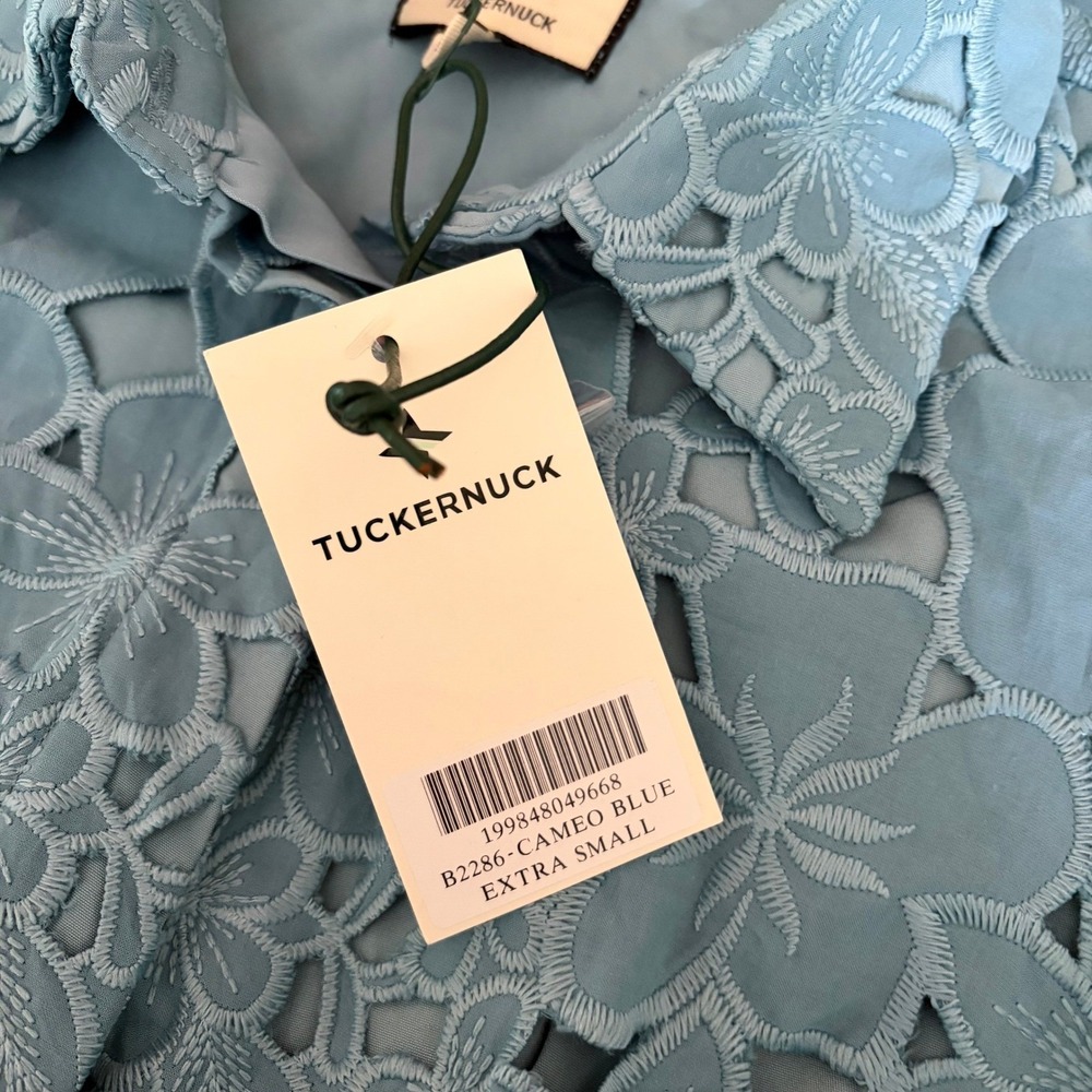 NWT!! TUCKERNUCK Cameo Blue Eyelet Mini Delaney Dress Embroidered Floral X-Small - Picture 13 of 16